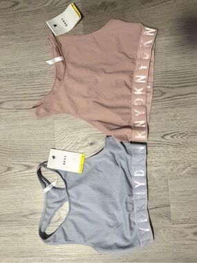 DKNY Ribbed Crop Tanks in Blush Pink and Light Gray-Blue